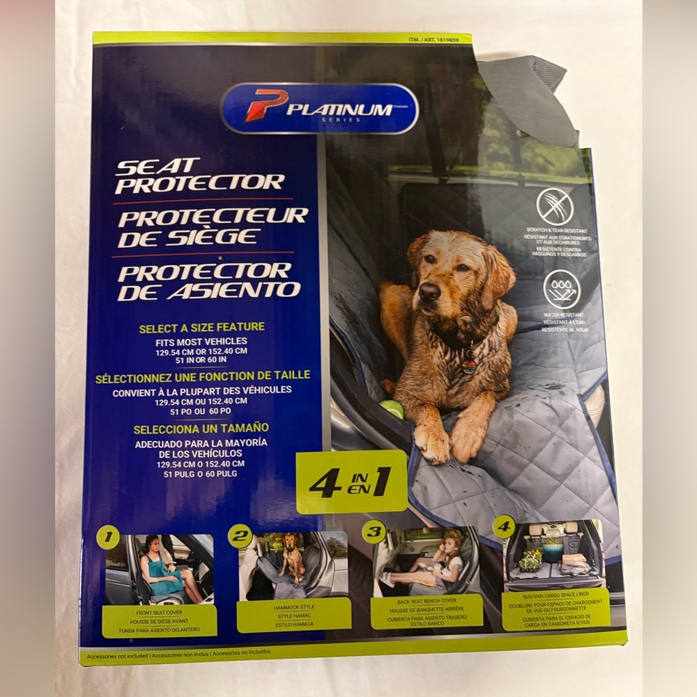 4 in 1 Dog Car Seat Protector New - Gray